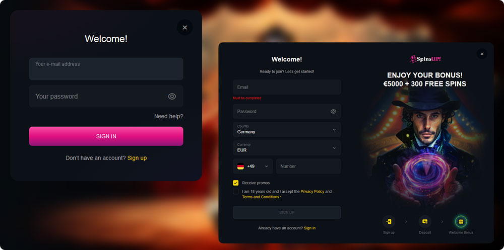 SpinsUp Casino Login and Registration